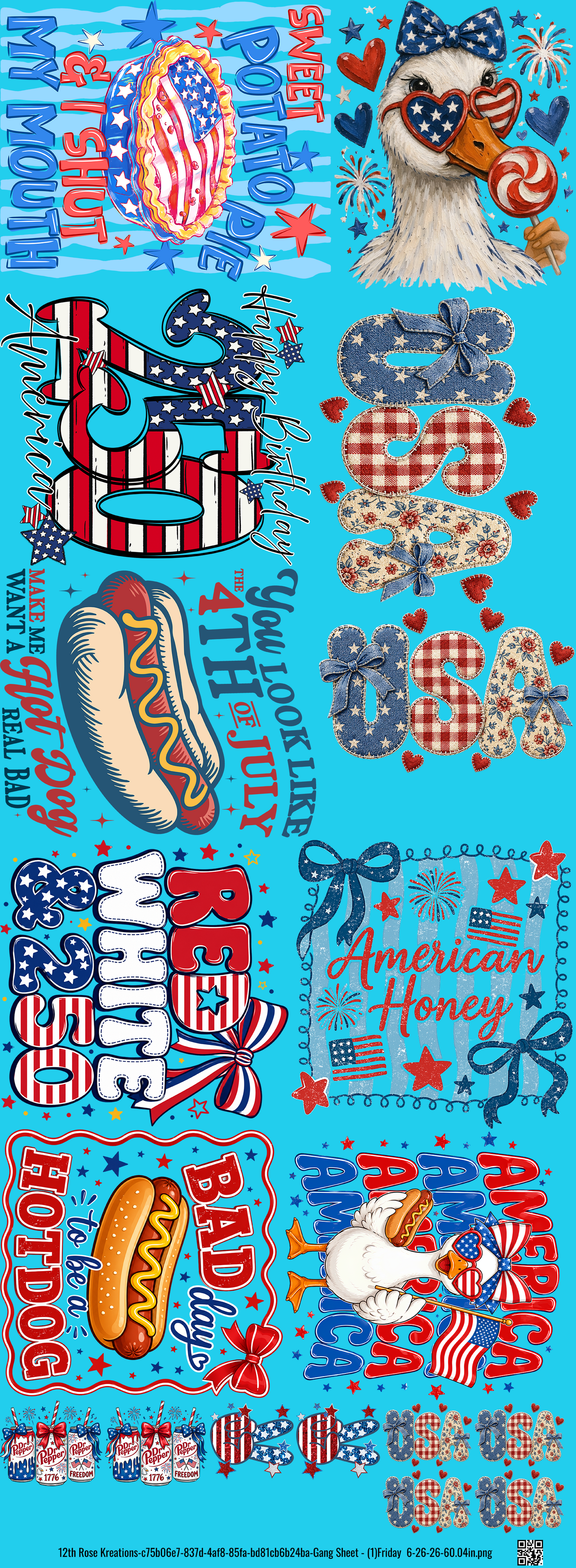 4th July Gang Sheet 60 inches